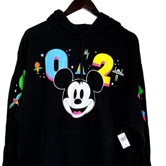 Disney 2024 Black Neon Disneyland Characters Mickey Mouse Pullover Hoodie NEW - Picture 4 of 10
